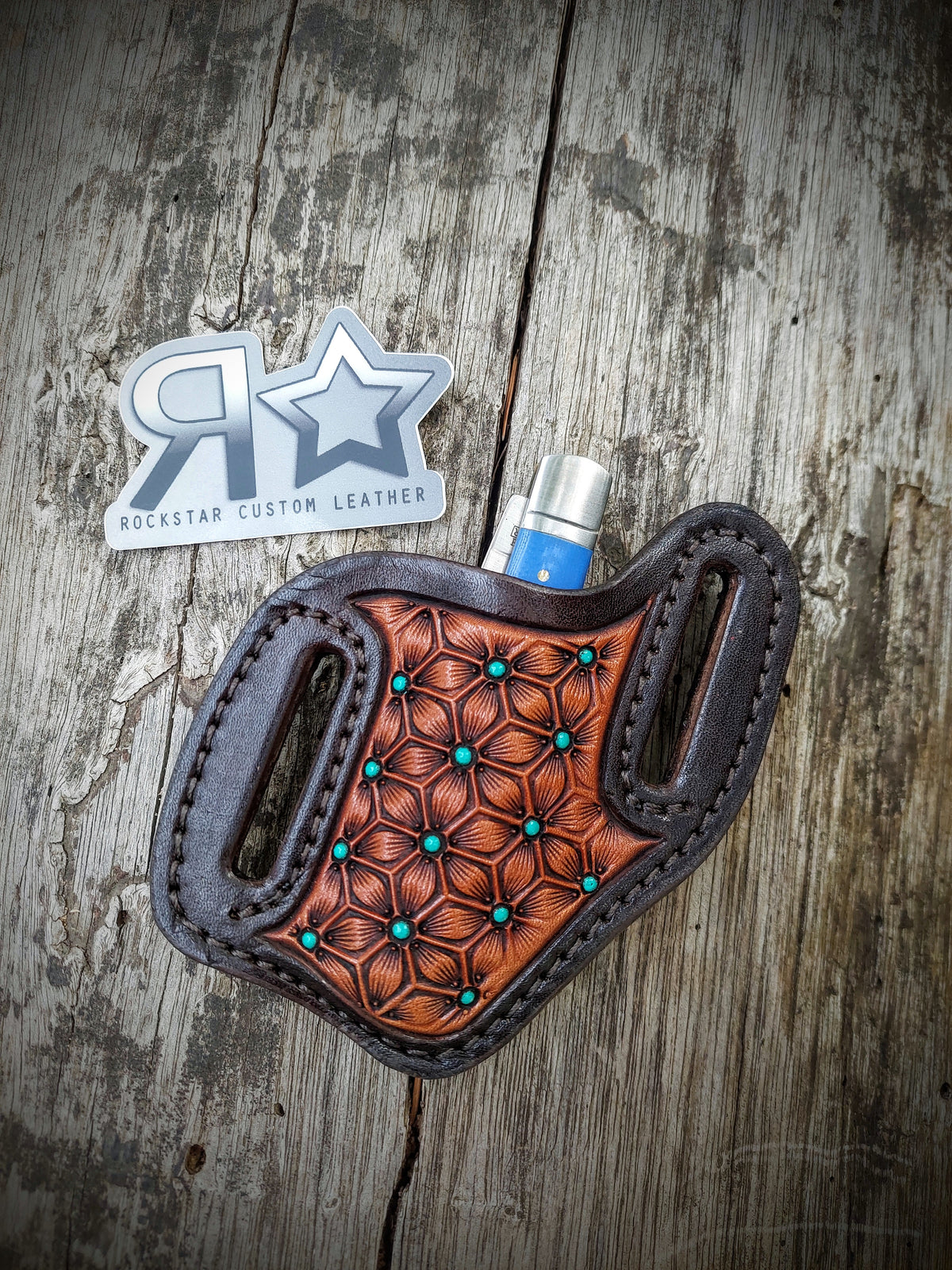 Knife Sheath Turquoise Geo Stamp
