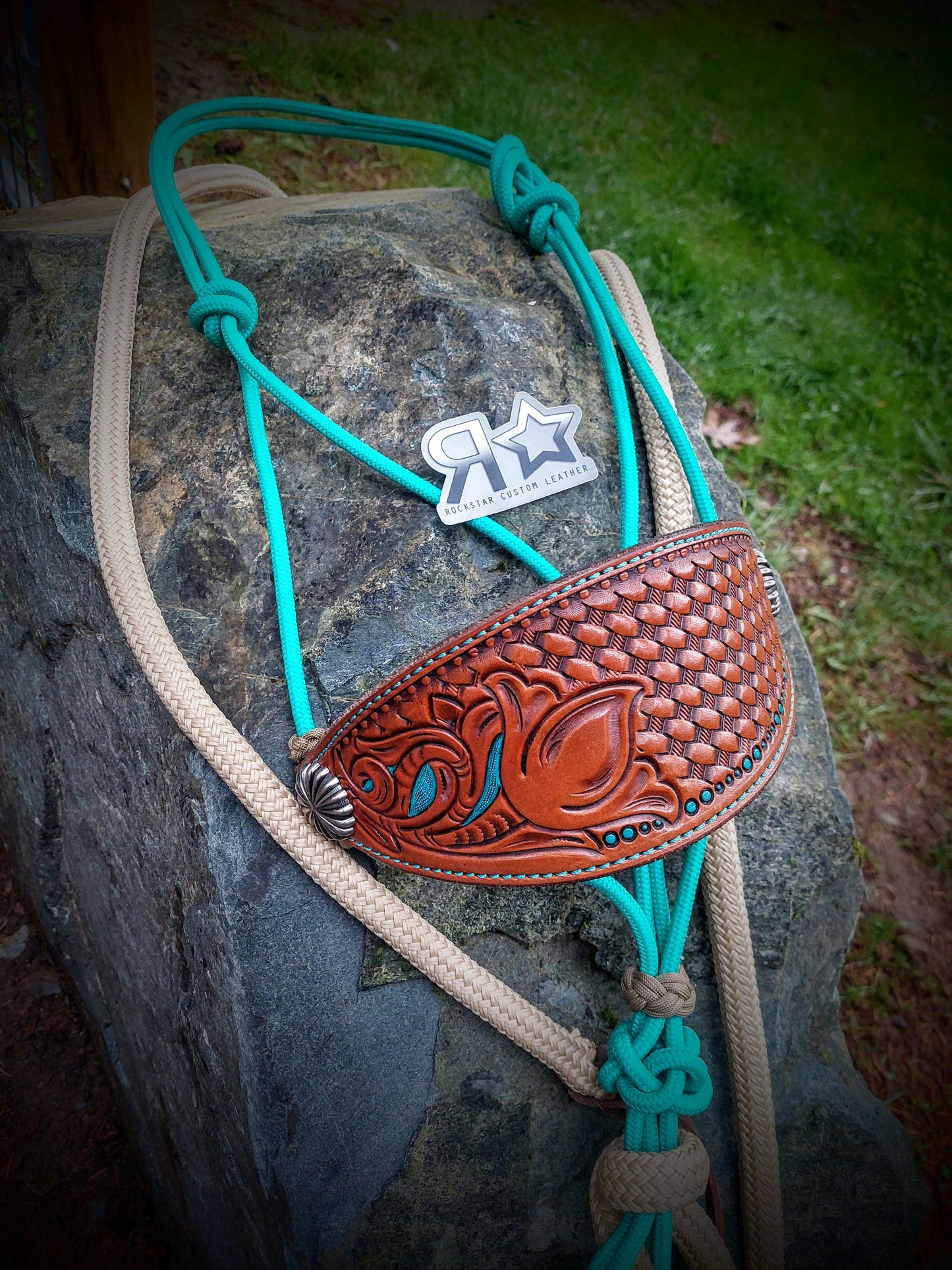 Floral and Basket Stamp Rope Halter W/ Lead