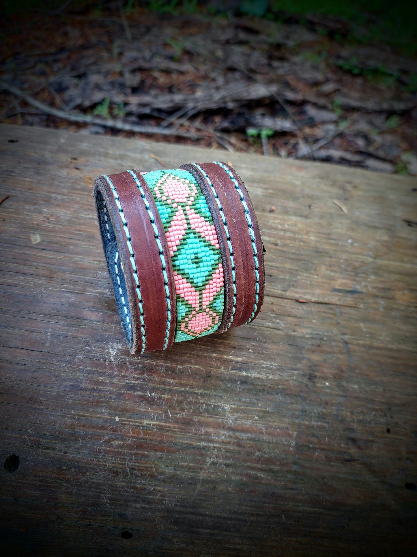 Beaded Leather Cuff