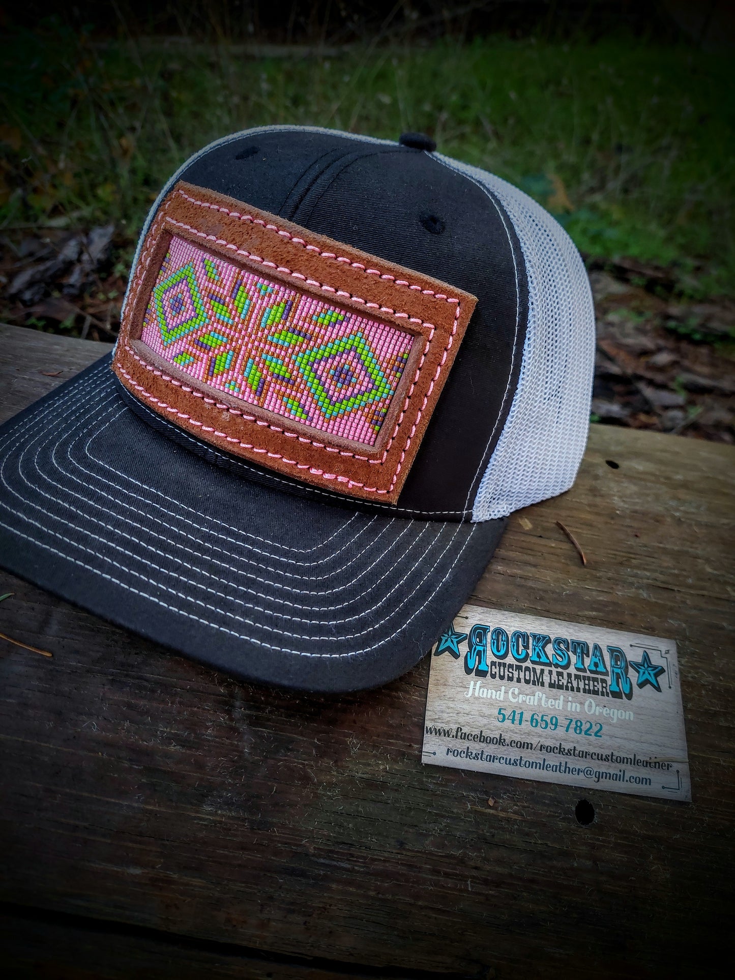 Beaded Leather Patch Hat