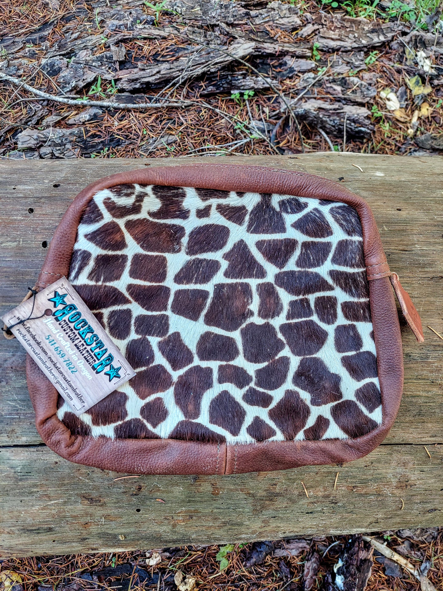 Giraffe and Leather Makeup Bag