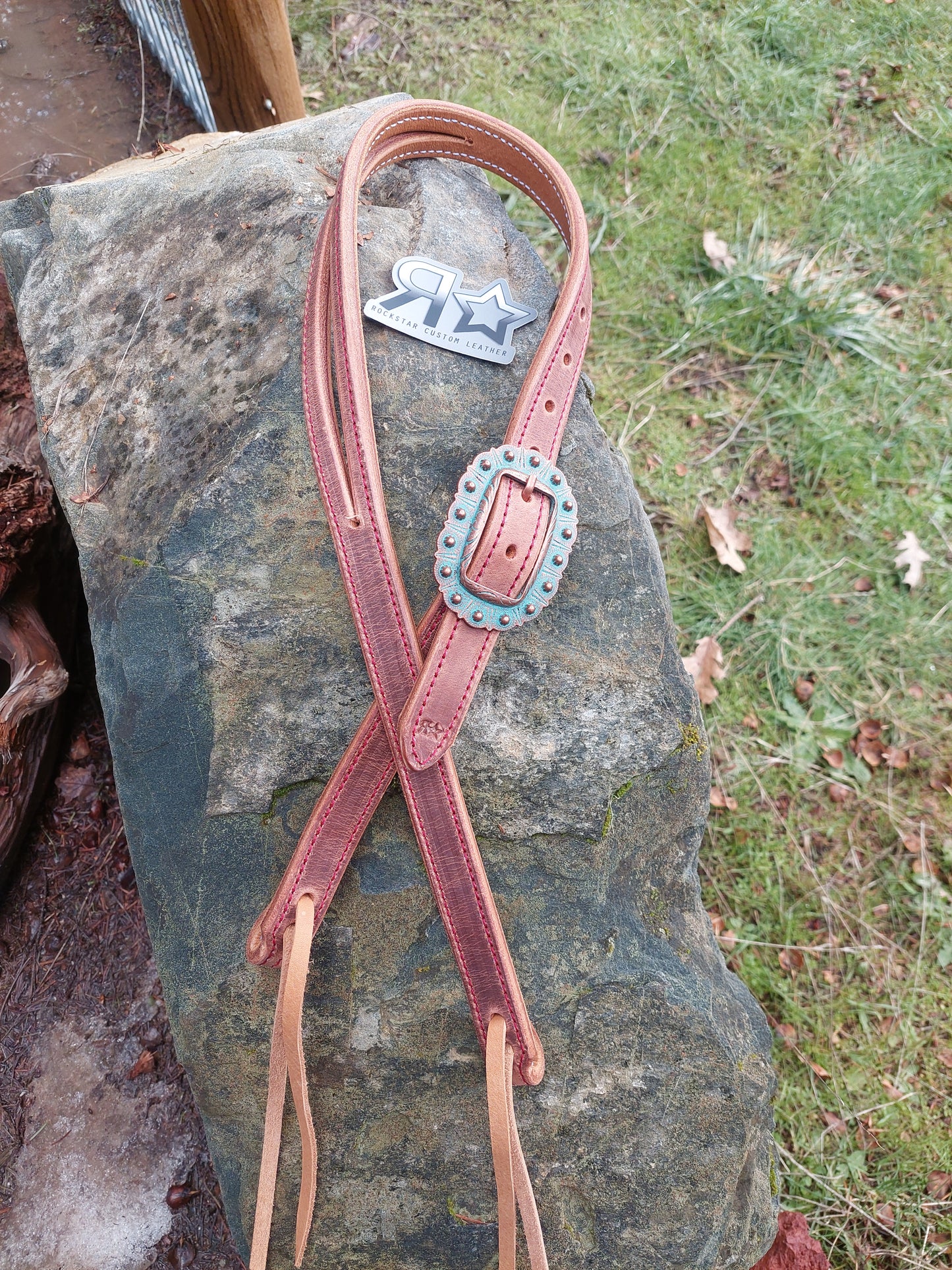 Harness Leather Slit Ear Headstall Red Stitch