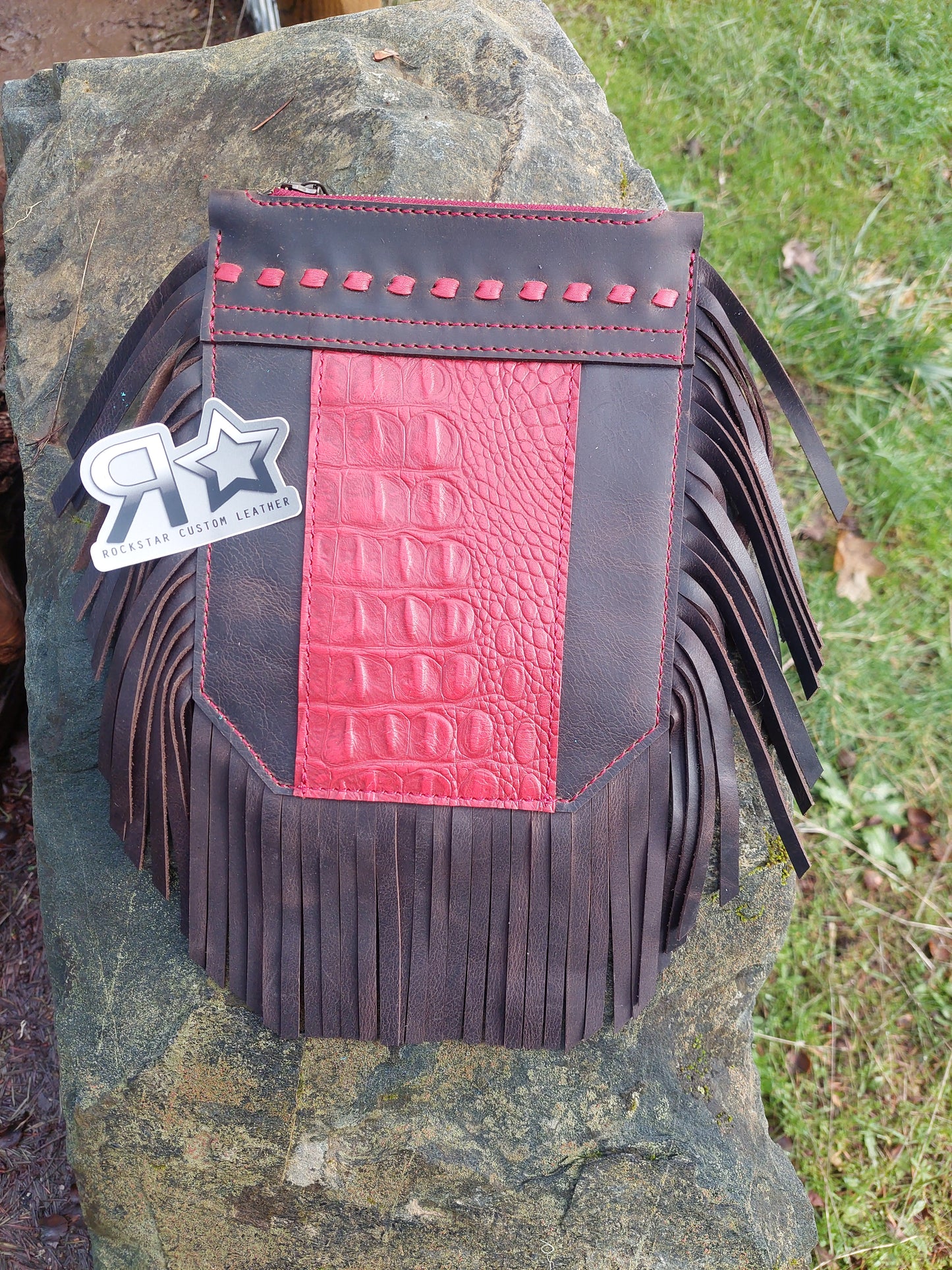 Chocolate and Red Gator Saddle Pocket