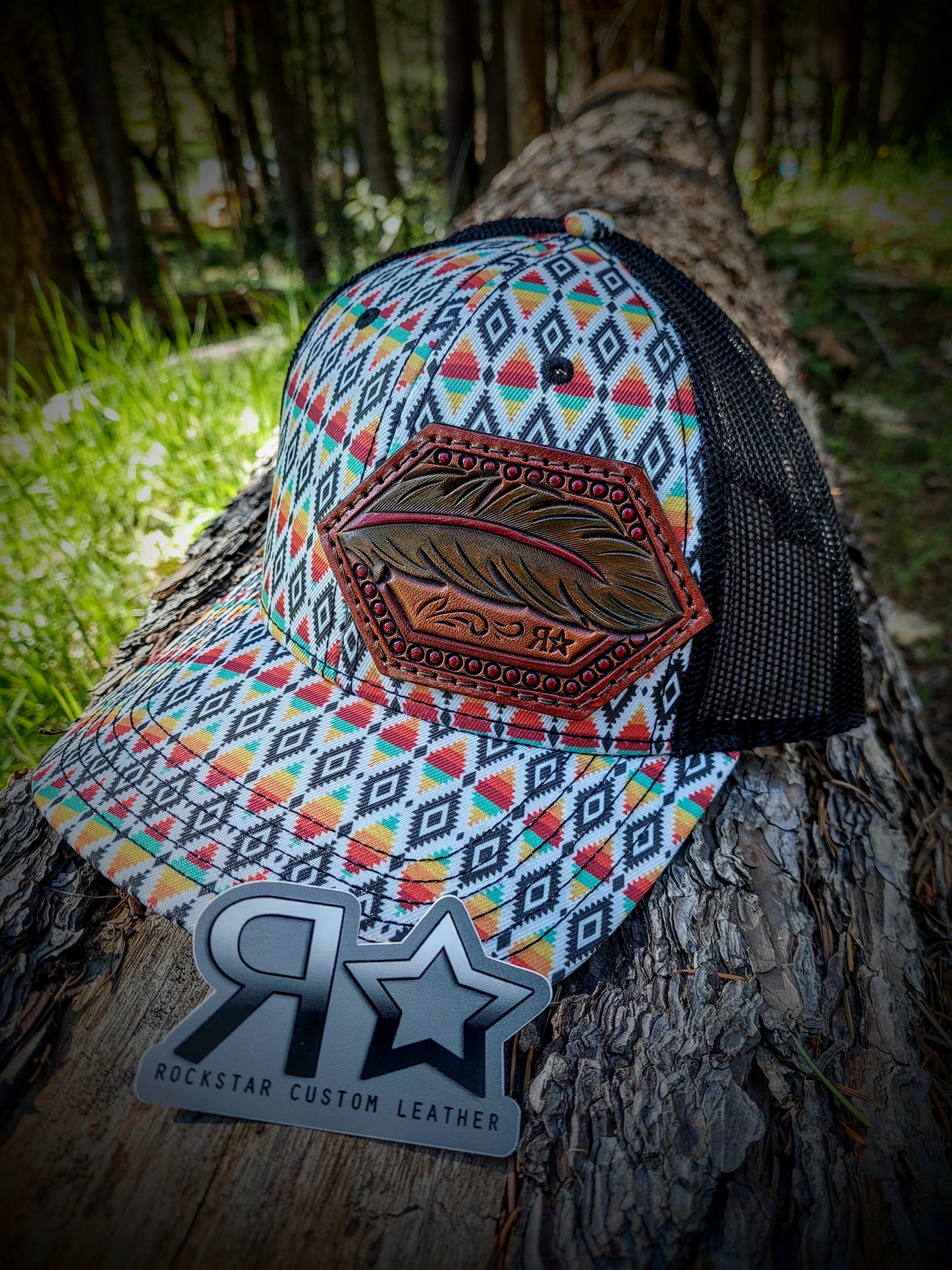 Serape & Aztec Hat With Feather Patch