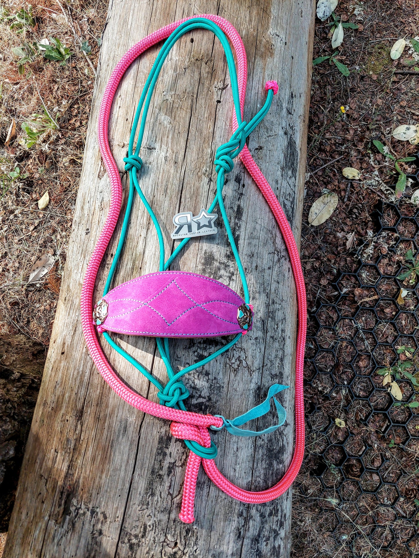 Pink and Turquoise Bronc Noseband Rope Halter