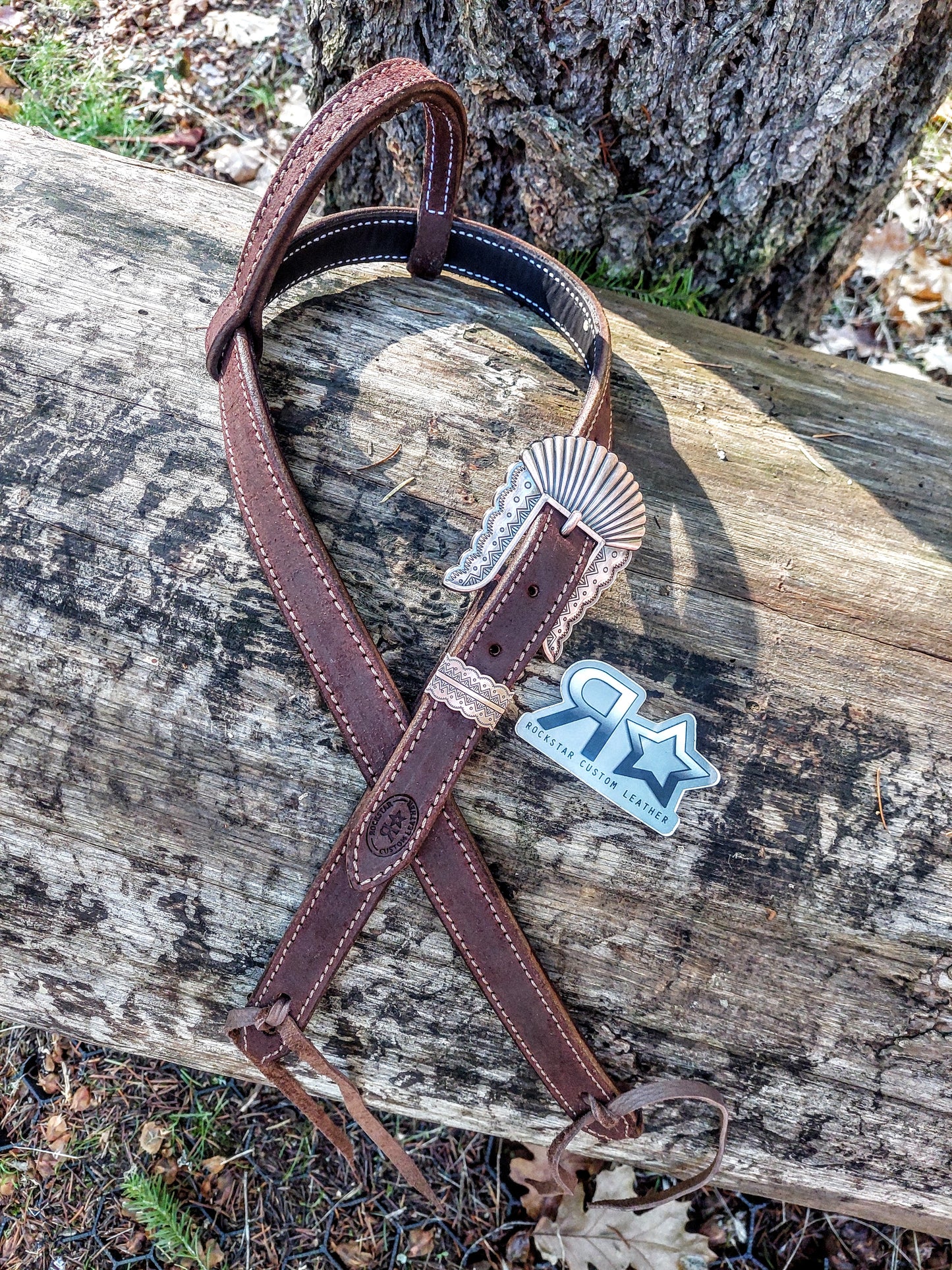 Aztec Buckle Chocolate Roughout Headstall