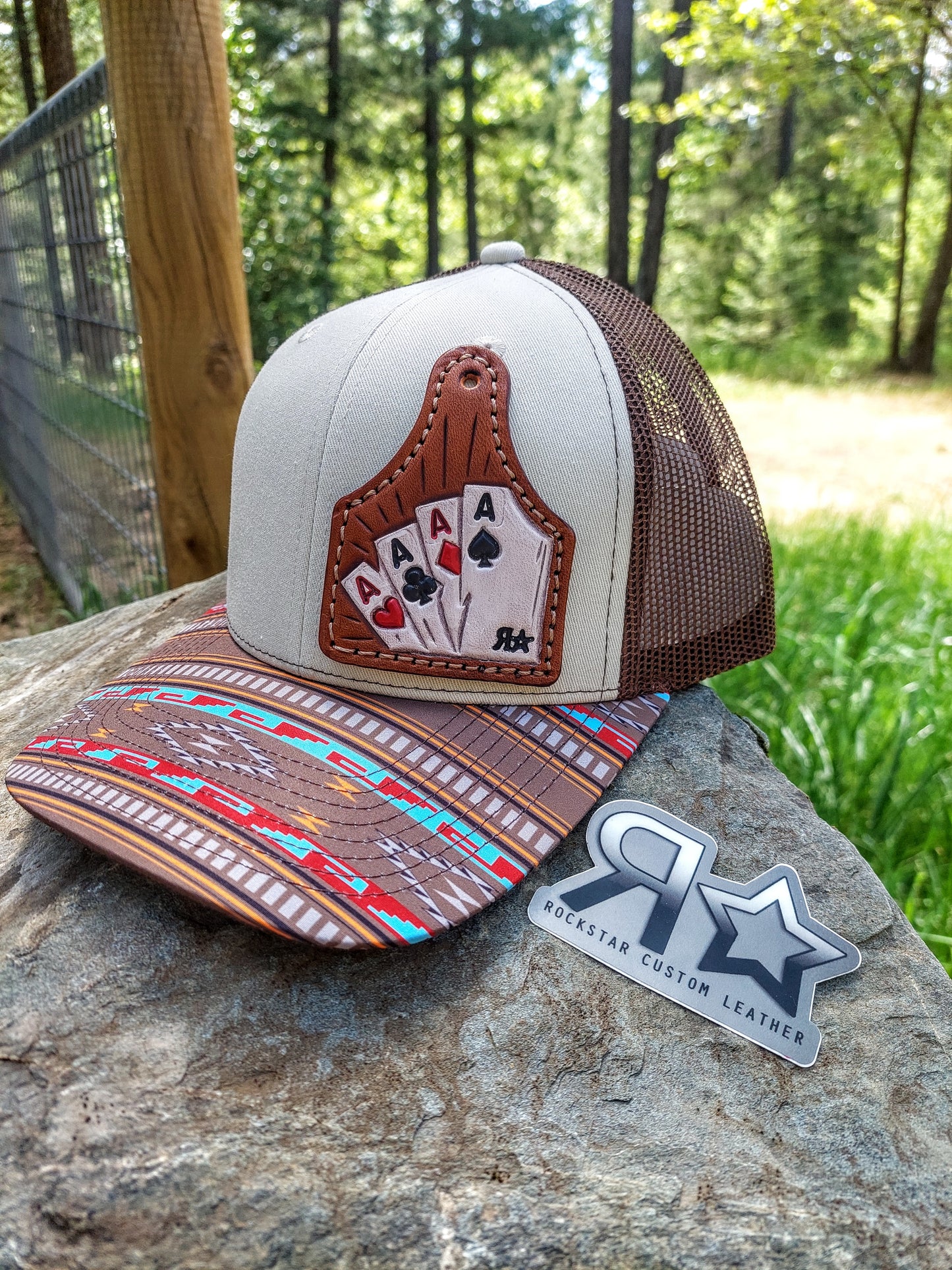 Aztec Bill Snapback Hat With Aces Leather Patch