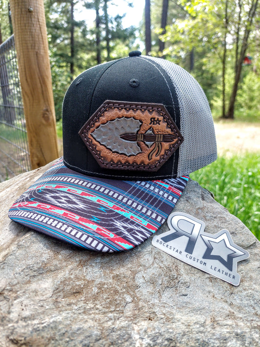 Aztec Bill Snapback Hat With Leather Patch
