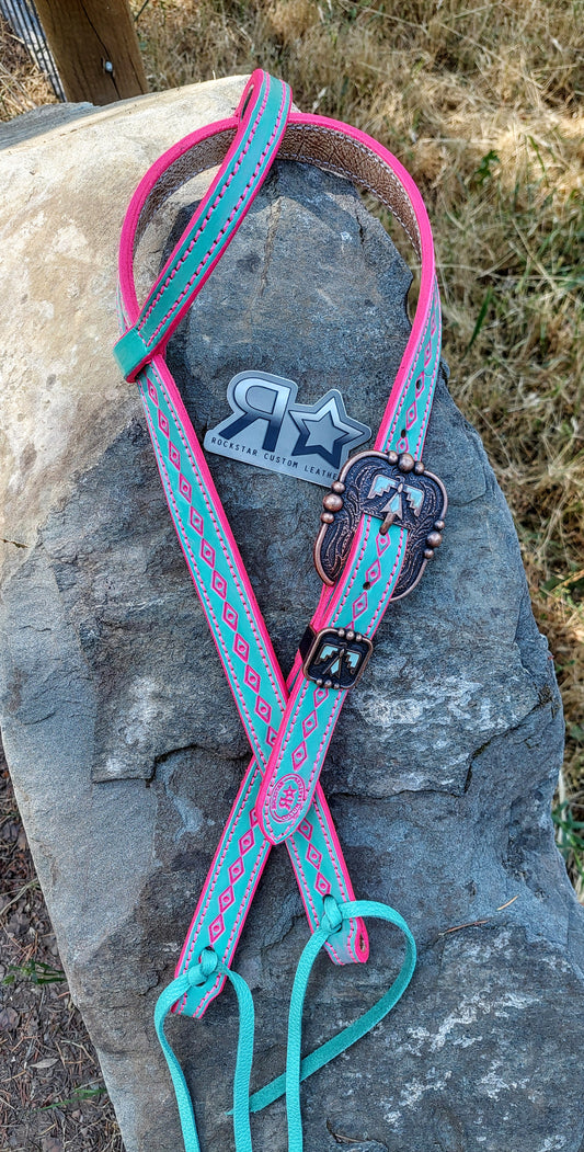 Turquoise and Hot Pink Headstall