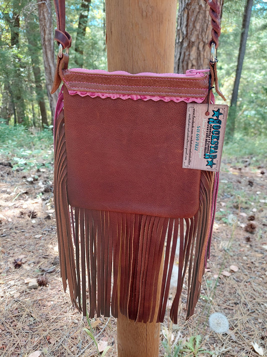 Brown with Pink Accents Crossbody Purse