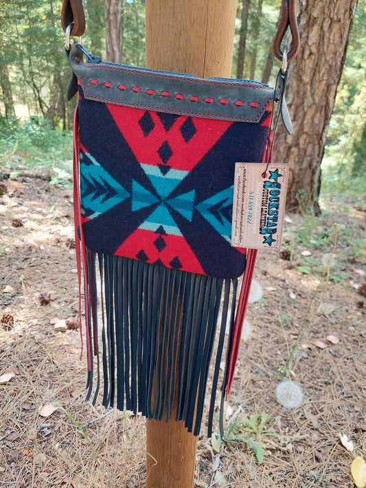 Navy and Red Pendleton Crossbody Purse