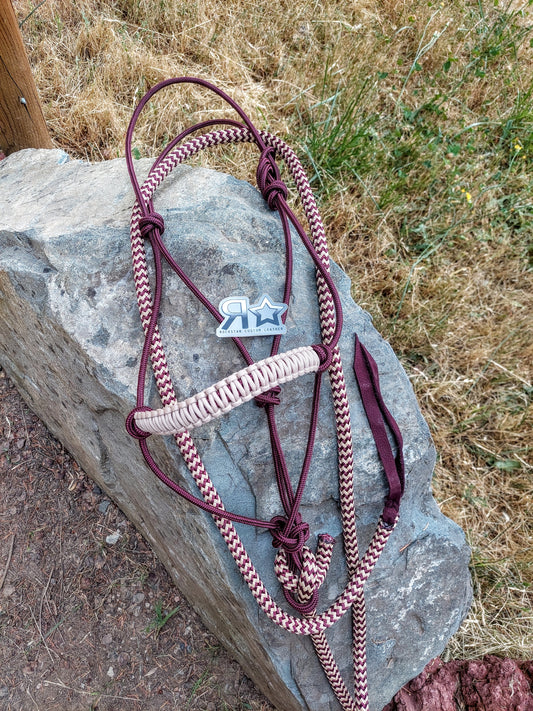 Maroon and Cream Rope Halter