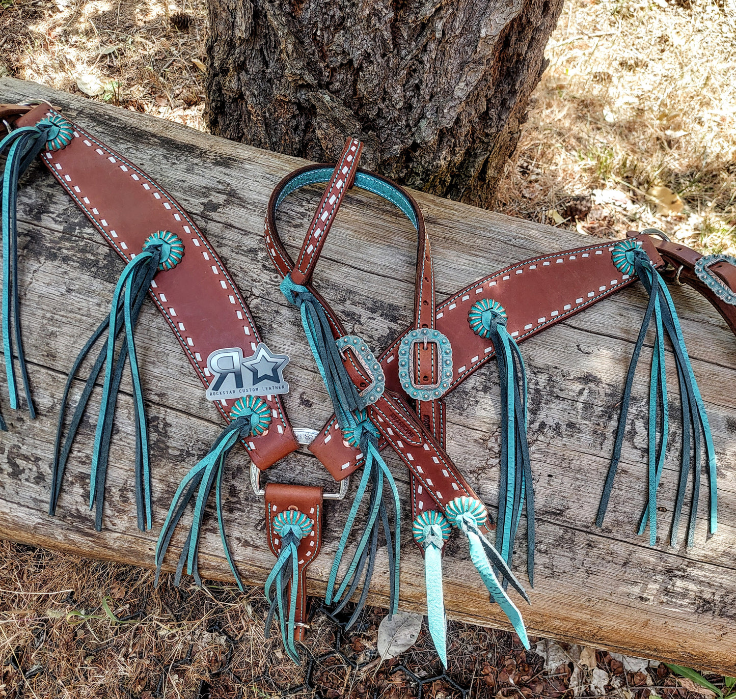 Chocolate and Turquoise Fringe Headstall/Breastcollar Set
