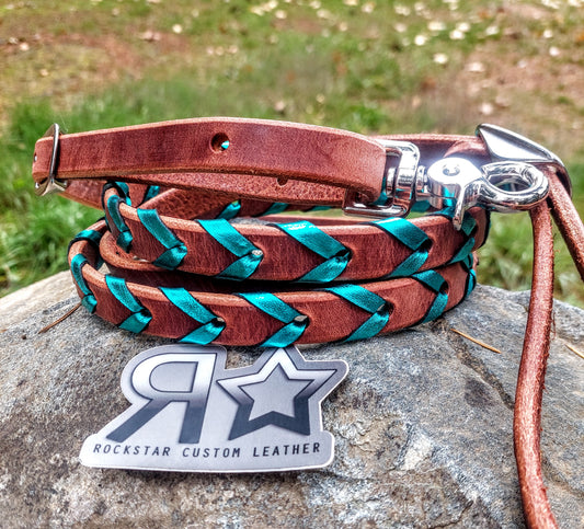 Metallic Turquoise Laced Barrel Reins