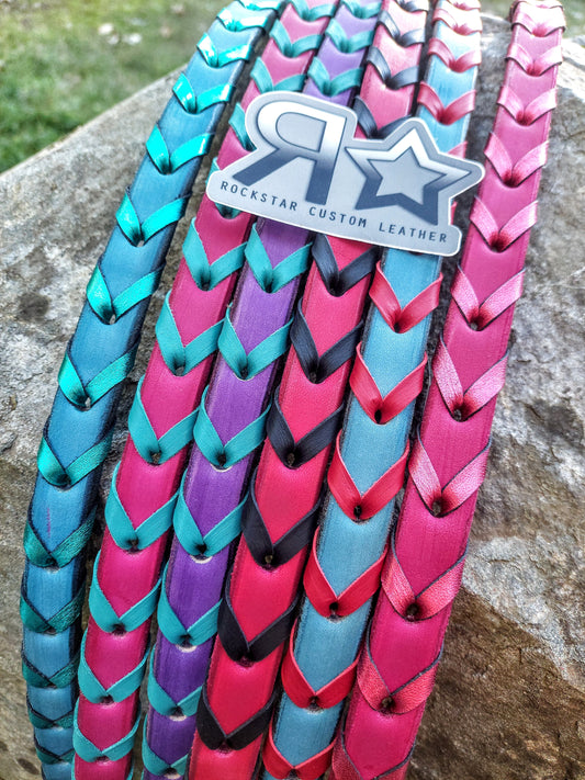 Barrel Reins Pink Leather w/ Metallic Pink Lace