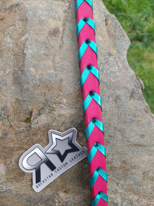 Barrel Reins PINK leather METALLIC Turquoise Lace