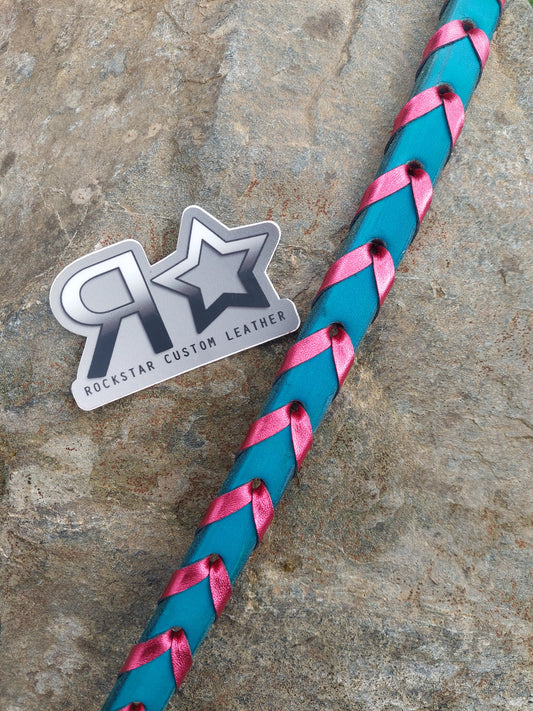 Barrel Reins Turquoise Leather w/ Metallic Red Lace