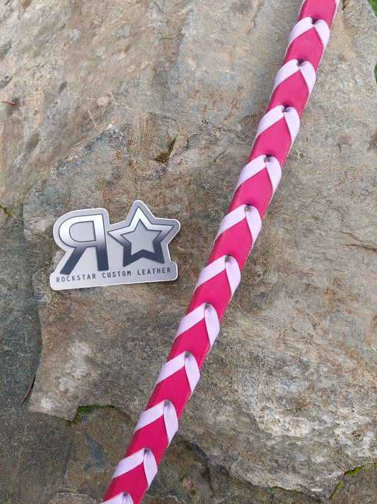 Barrel Reins PINK leather with LAVENDER lace