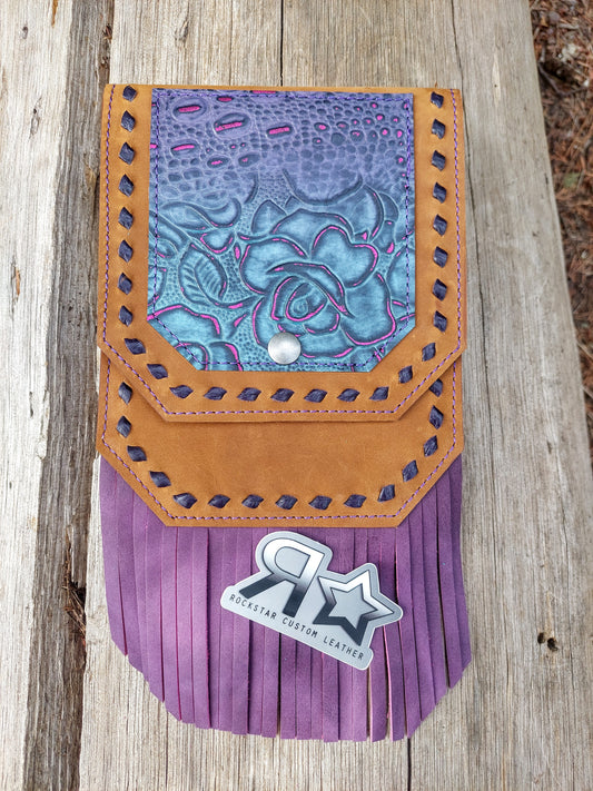 Purple & Turquoise Roses & Gator Saddle Pocket