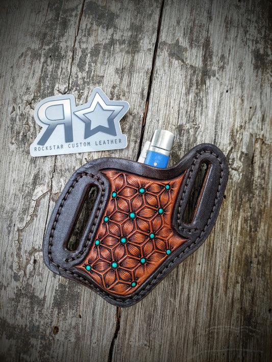 Knife Sheath Turquoise Geo Stamp