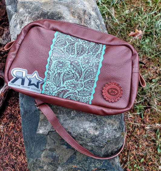 Turquoise Floral Leather Fanny Pack/Crossbody