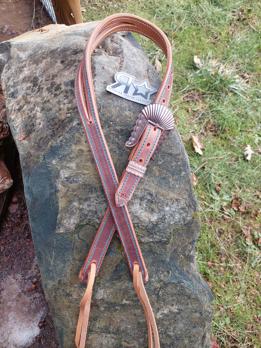Harness Leather Slit Ear Headstall Turquoise Stitch