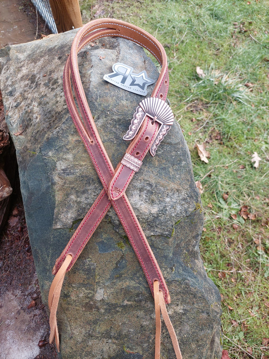 Harness Leather Slit Ear Headstall Red Stitch