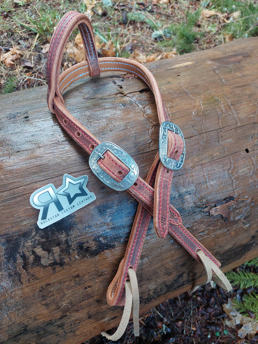 Harness Leather One Ear Headstall Red Stitch