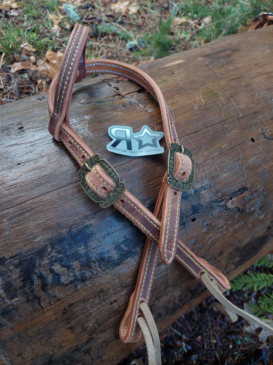 Harness Leather One Ear Headstall Yellow Stitch