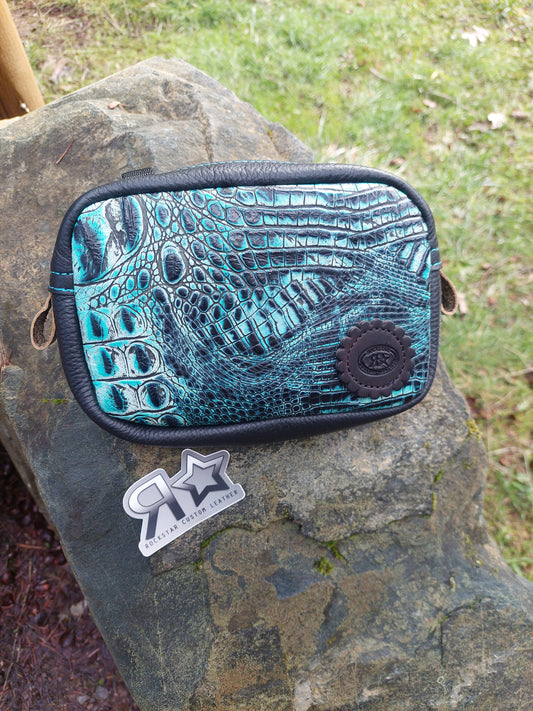 Turquoise Gator & Black Saddle Pommel Bag