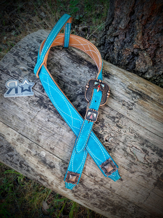 Blue/Dark Turquoise Suede Headstall