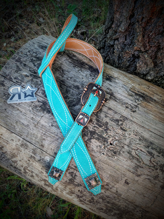 Aqua/Light Turquoise Suede Headstall