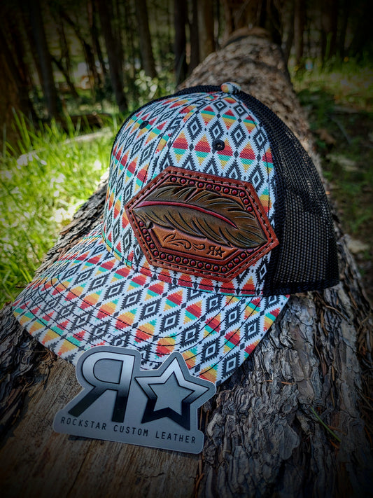 Serape & Aztec Hat With Feather Patch
