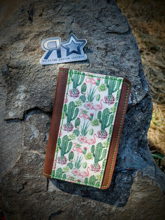 Cactus and Flamingo Print Small Leather Notebook