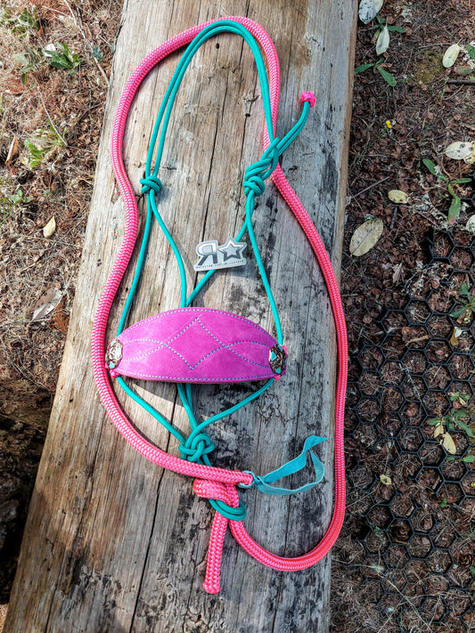 Pink and Turquoise Bronc Noseband Rope Halter